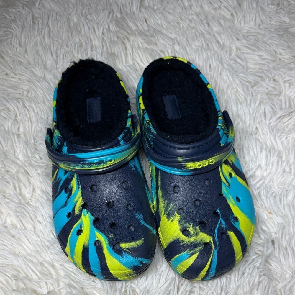 CROCS Kids' Blue and Neon Clogs 5 Kids